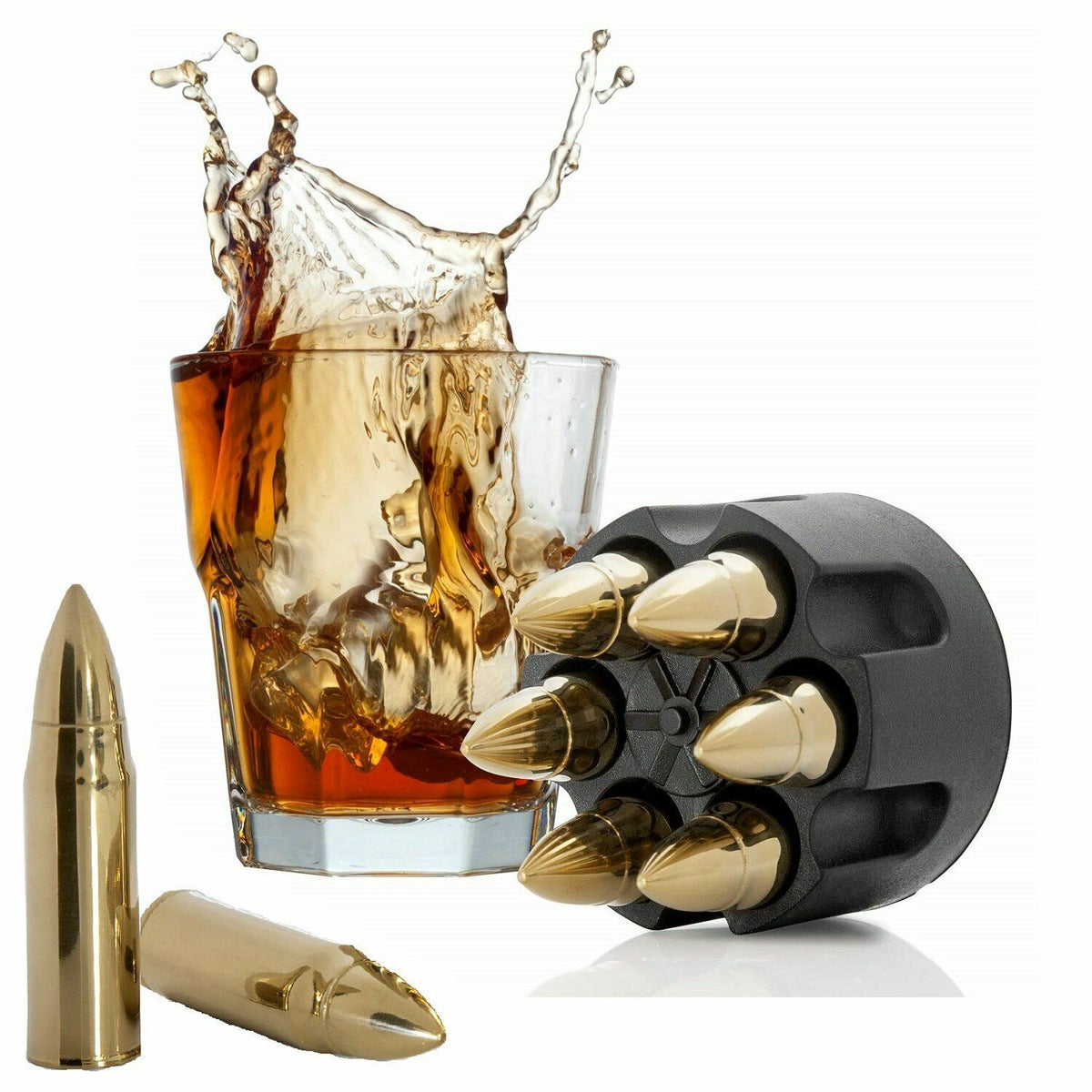 Hand Blown Whiskey Cup with Embedded Gold Bullet - Turbo Theme