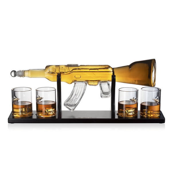 Large Luxury AR-15 Rifle Gun Whiskey Decanter set with 4 Glasses. 1000 ML - Raise The Bar Lux  