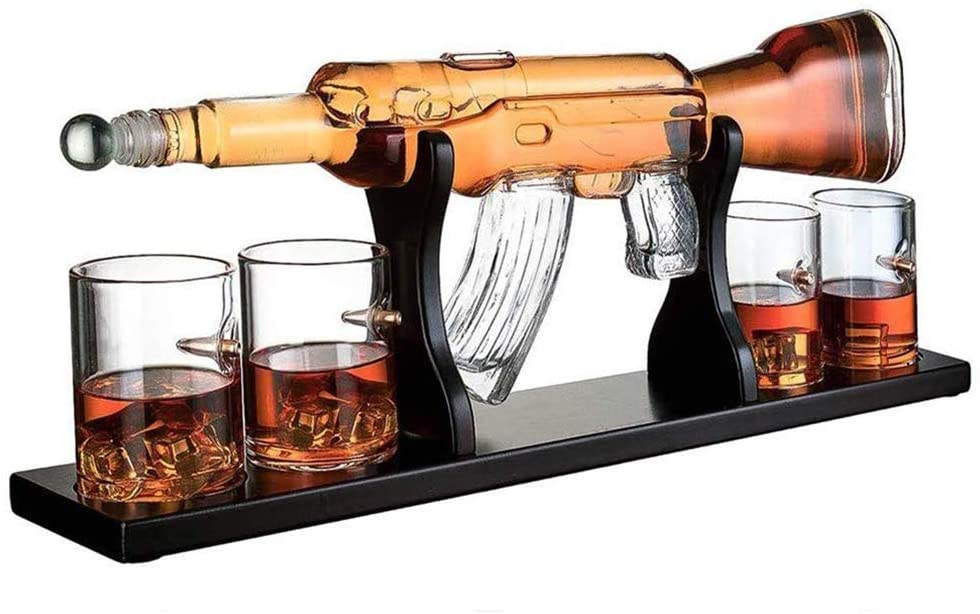 Large Luxury AR-15 Rifle Gun Whiskey Decanter set with 4 Glasses. 1000 ML - Raise The Bar Lux  