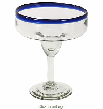 Mexican Syle Cobalt Blue Rim Margarita Glass- 14 Oz. Set Of 4 - Raise The Bar Lux  