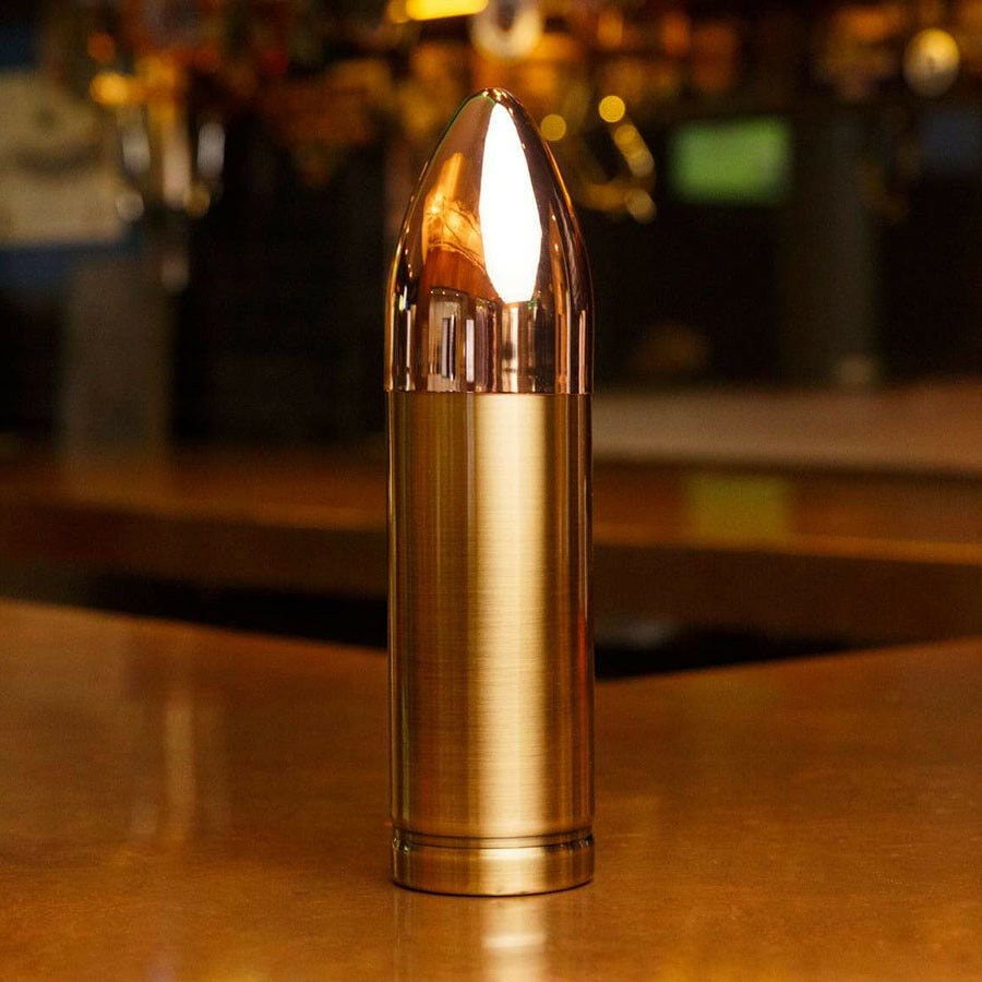 True 25 Oz Two Toned Copper & Gold Stainless Steel Bullet Shaped Cocktail Shaker - Raise The Bar Lux  