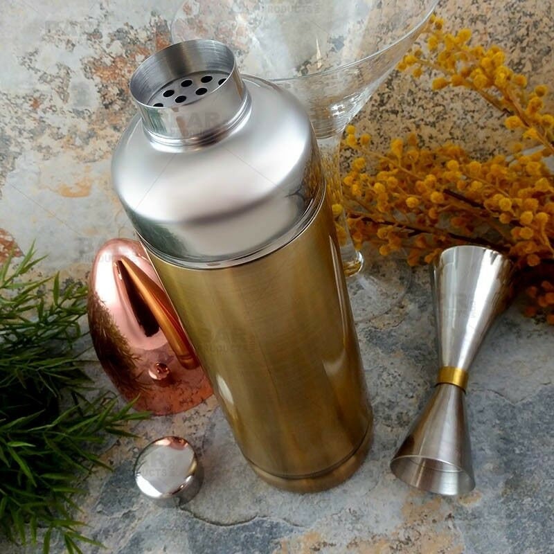 True 25 Oz Two Toned Copper & Gold Stainless Steel Bullet Shaped Cocktail Shaker - Raise The Bar Lux  