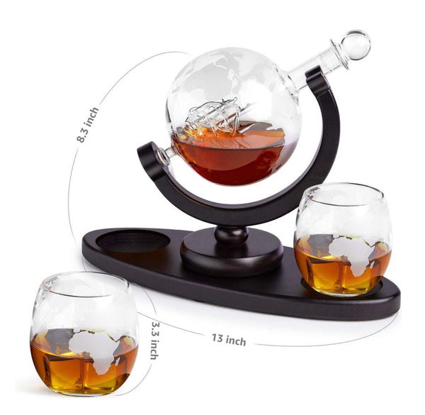 Whiskey Globe Decanter Gift Set with Antique Ship. 850ml - Raise The Bar Lux  