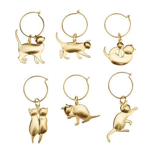 Gold Cat Wine Charms by Twine. (Set Of 6) - Raise The Bar Lux  