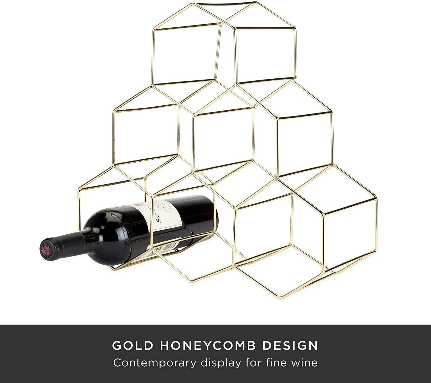 Gold Honeycomb Freestanding 6 Bottle Wine Rack - Raise The Bar Lux  