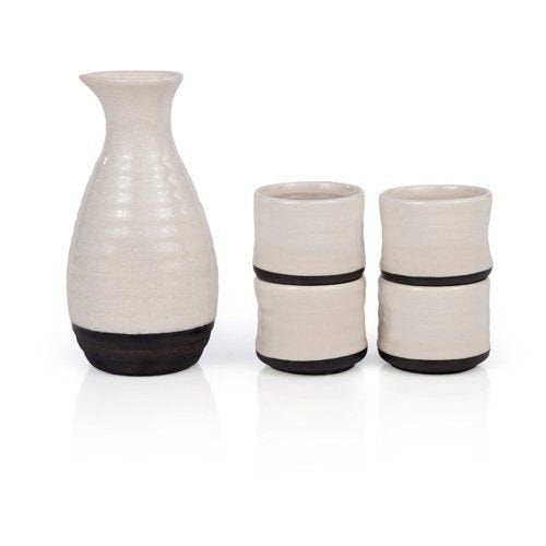 True Fervor 5 Piece Ceramic Hot and Cold Sake Carafe and Cup Set, One 8 oz Sake Carafe and Four 3.5 oz Sake Cups - Raise The Bar Lux  