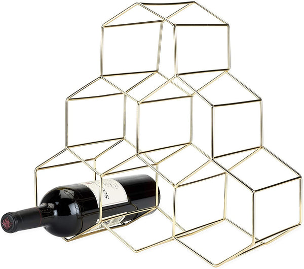 Gold Honeycomb Freestanding 6 Bottle Wine Rack - Raise The Bar Lux  