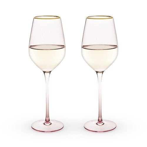 Rose Pink Crystal White Wine Glass (Set of 2). 14 oz. - Raise The Bar Lux  