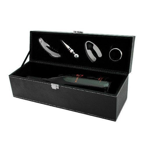 Black Faux Leather 1 Bottle Accessory Gift Set - Raise The Bar Lux  