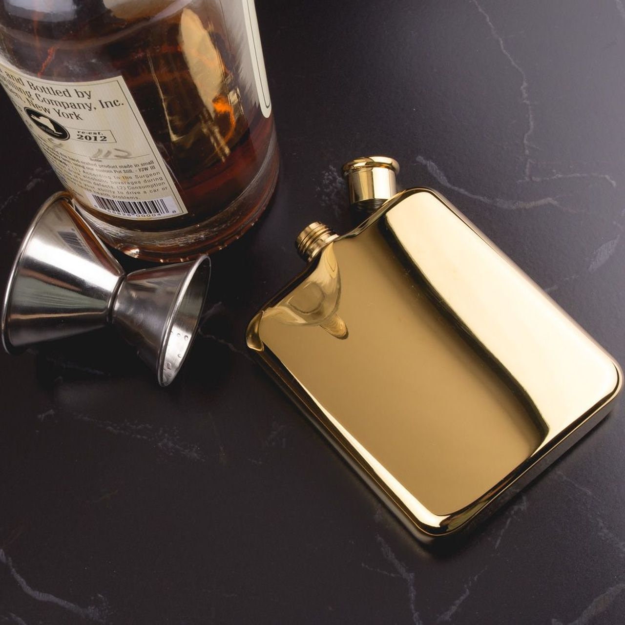 14K Gold Plated Flask. 6 oz - Raise The Bar Lux  