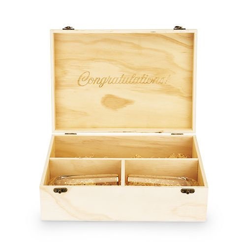 Congratulations Engraved Wood Champagne Box with Set of Flutes. - Raise The Bar Lux  