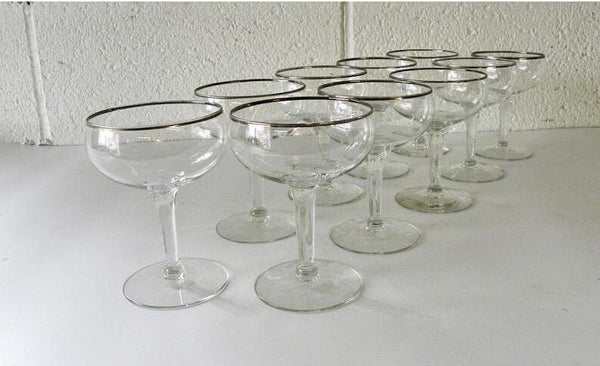 Vintage Style French Silver Rim Coupe Glass. 7 Oz. (Set of 4) - Raise The Bar Lux  