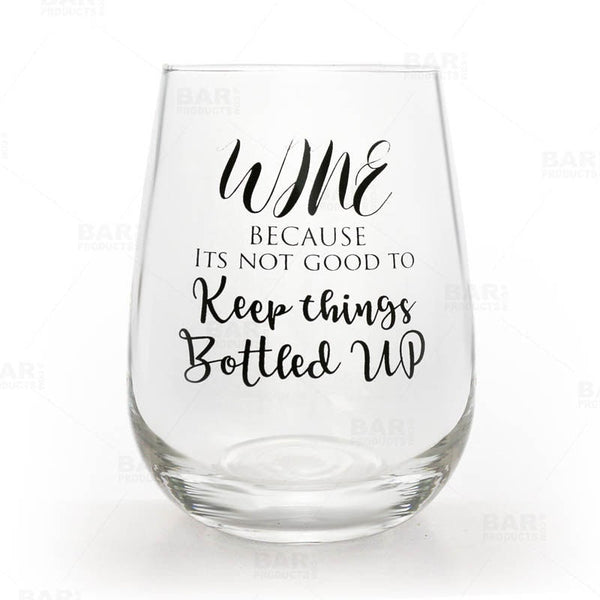 Bottled Up Stemless Wine Glass. 17 Oz - Raise The Bar Lux  