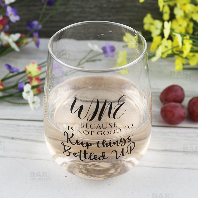 Bottled Up Stemless Wine Glass. 17 Oz - Raise The Bar Lux  