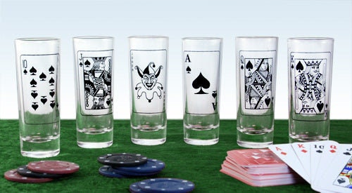 Shot Glass Poker Set - 2 Ounce Tall Shot Glasses - 6 Piece - Raise The Bar Lux  