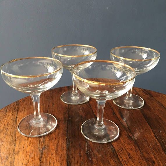 Vintage Style Gatsby Gold Rim Coupe Glass. 7 Oz. (Set of 4) - Raise The Bar Lux  