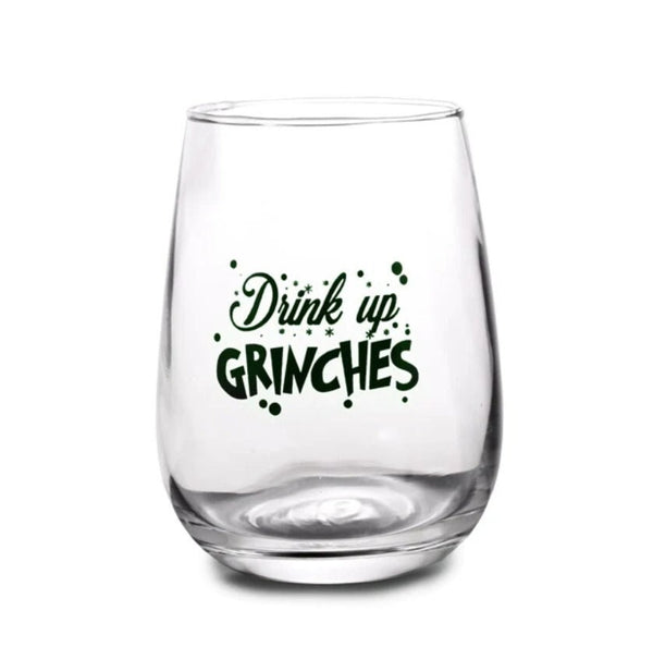 Drink Up Grinches Stemless Wine Glass. 17 Oz - Raise The Bar Lux  