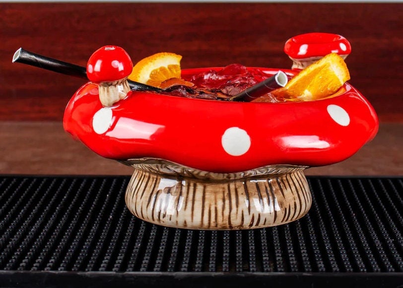 Ceramic Mushroom Tiki Bowl Cocktail Drinkware. 10 Oz - Raise The Bar Lux  