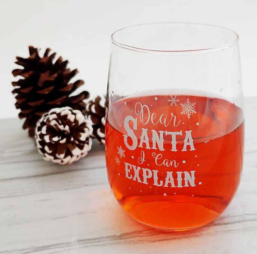 Dear Santa Stemless Wine Glass. 17 Oz - Raise The Bar Lux  