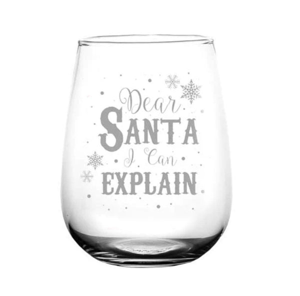 Dear Santa Stemless Wine Glass. 17 Oz - Raise The Bar Lux  