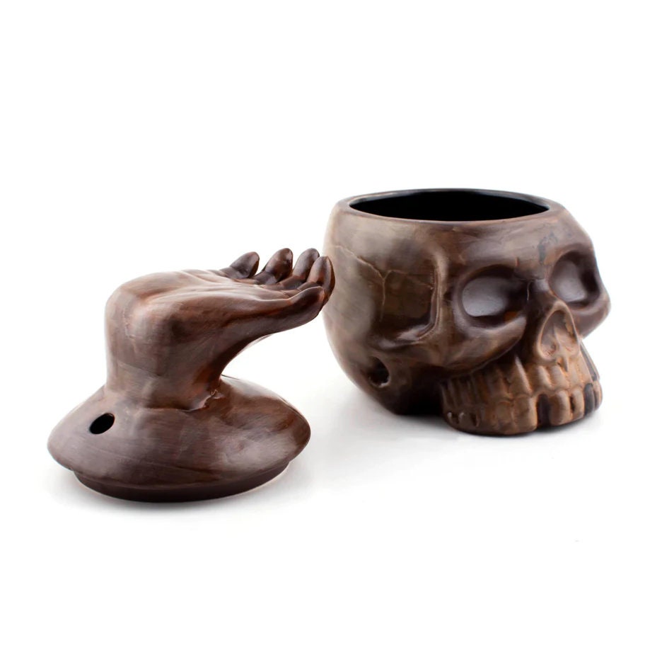 Ceramic SKull Tiki Mug BOWL With Hand Lid. 14 Oz. LIMITED EDITION - Raise The Bar Lux  